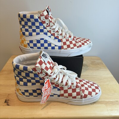 Vans Sk8- High Multicolor Checkerboard Red, Blue, And Yellow Size 8 No Box Mens Vans SK8 Hi Checkerboard Multi Color True Sz Men main image 3