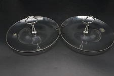 Vintage Viking Glass Tidbit Tray Dish Lot of 2 Clear Chrome Silver Trim