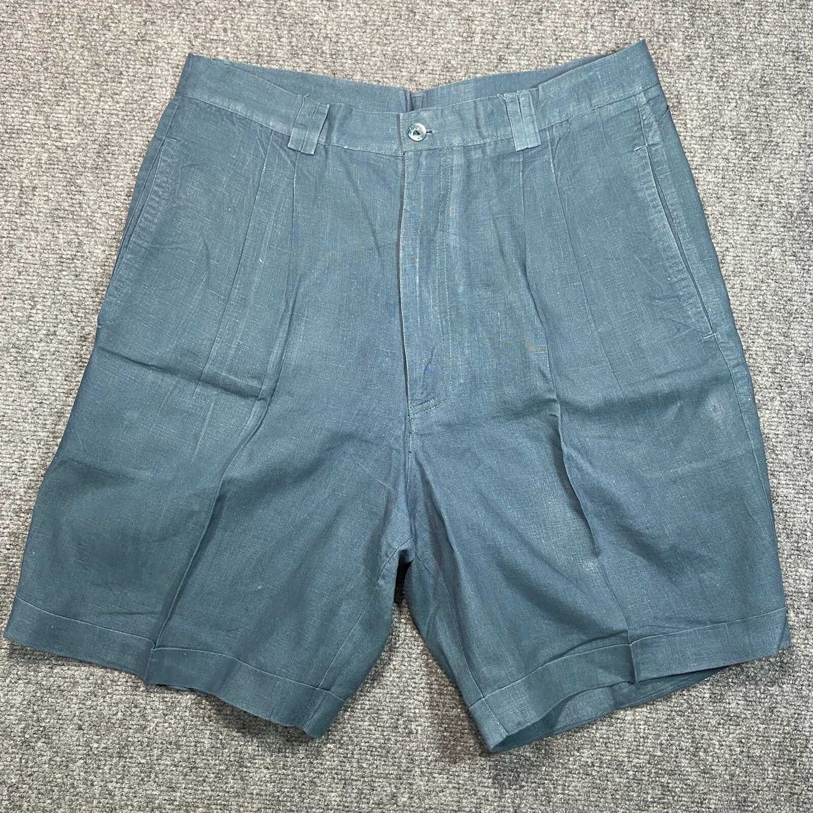 Bruno Linen Shorts Mens Size 34 Green Pleat Front Air Flow Cuffed