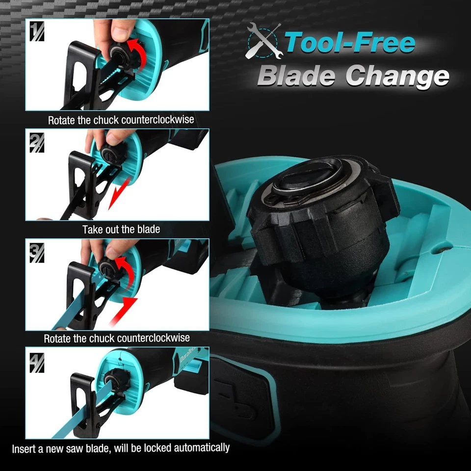 DURATECH Cordless Reciprocating Saw 20V4.0Ah Li-Ion Battery 3000SPM 4 Saw Blades - Image 4 of 4