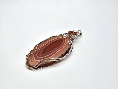 Large Sterling Silver Hand Wrapped Red Agate Pendant **VIBRANT COLORS**