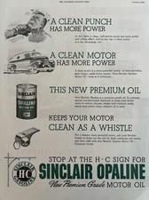 1946 Sinclair Opaline Motor Oil Premium Grade Clean Power Vintage Print Ad