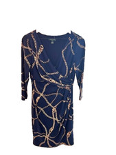 Lauren Ralph Lauren Nautical Dress with Blue Anchor Link Chains Sz 10 Yacht