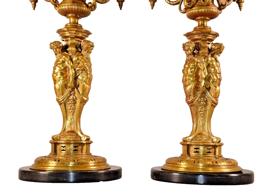 Antiguo Original Bronce Dorado Ormolu Candelabros Escultura Candelabros Estatuas Foto 4 de 4