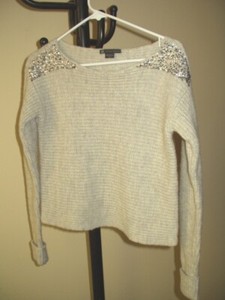 Armani Exchange Silver Shoulder Sequin Wool Blend Sweater XS
