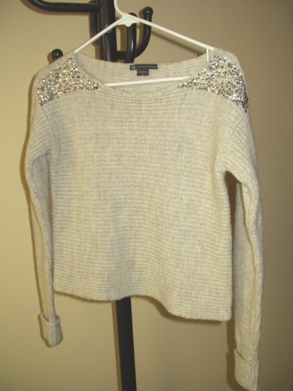 Armani Exchange Silver Shoulder Sequin Wool Blend Sweater XS