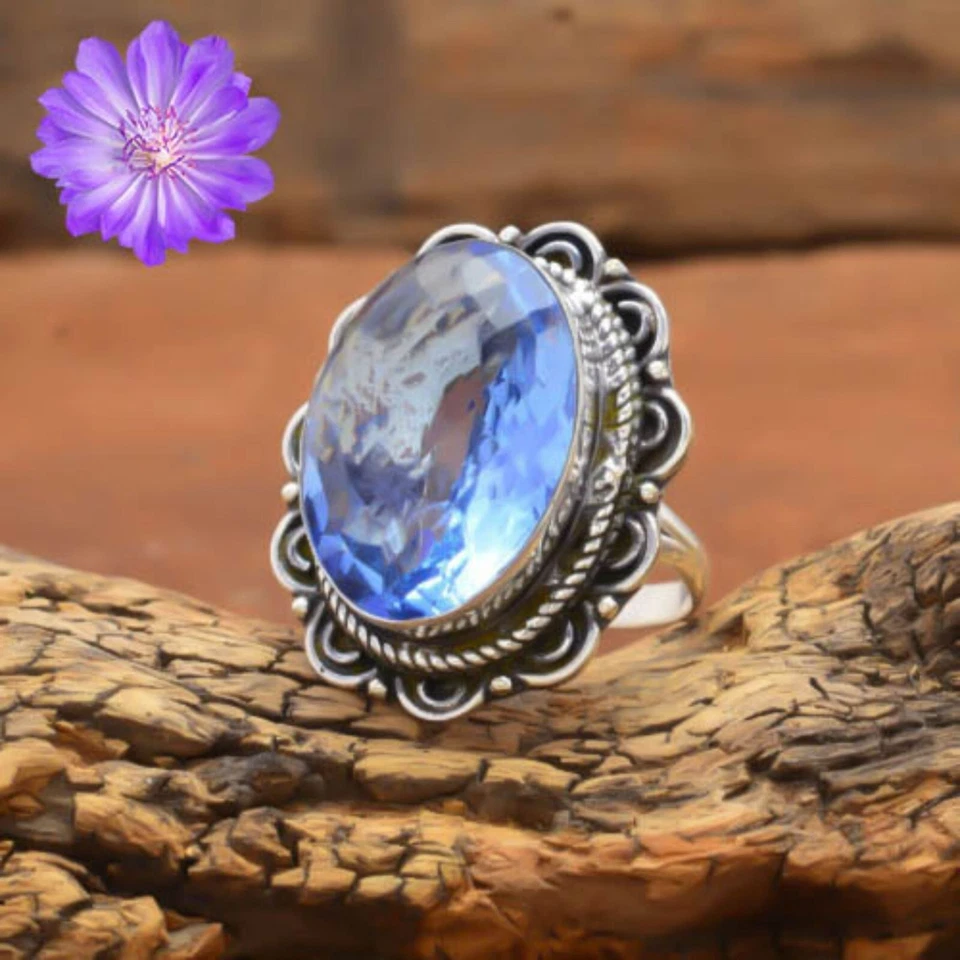 Blue Iolite Gemstone 925 Sterling Silver Handmade Ring Jewelry Ring Gift For Her - Image 2 of 3