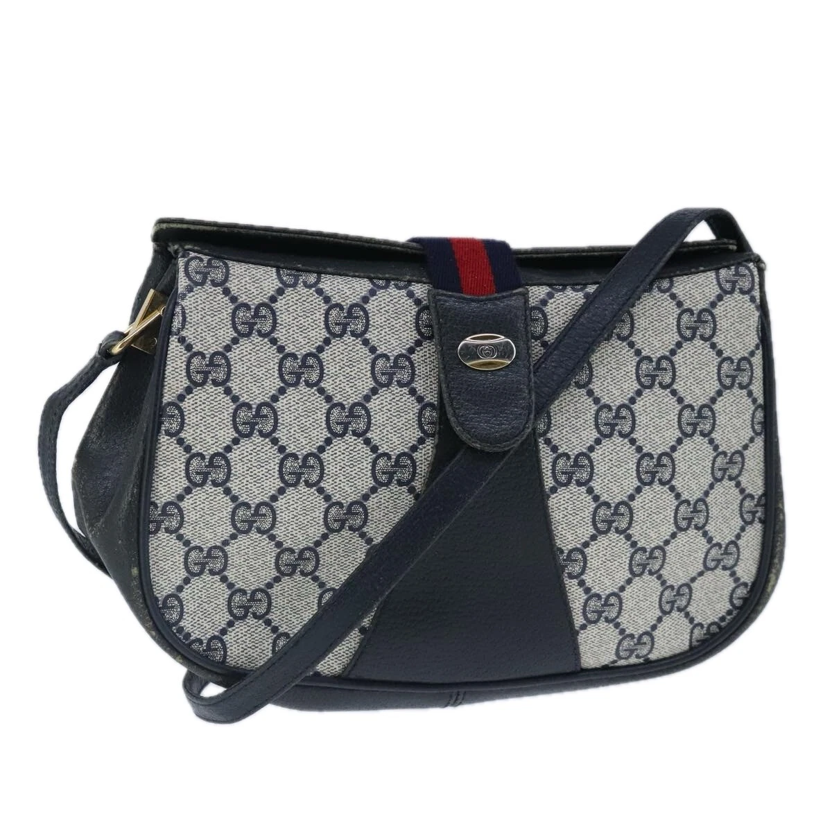 Sac à bandoulière GUCCI GG Supreme Sherry Line PVC cuir bleu marine rouge authentique ep6531