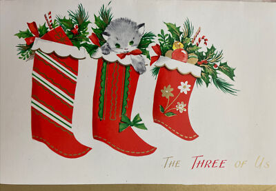 60s Kittens  From 3 Three of Us  XMAS Stockings VTG Christmas Card USED