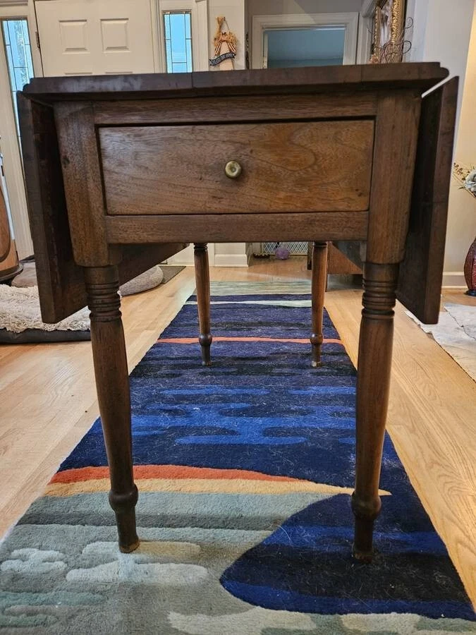 Solid Cherry Plantation Drop Leaf Pembroke Table with Drawer Circa Early 1800s - Image 2 of 4