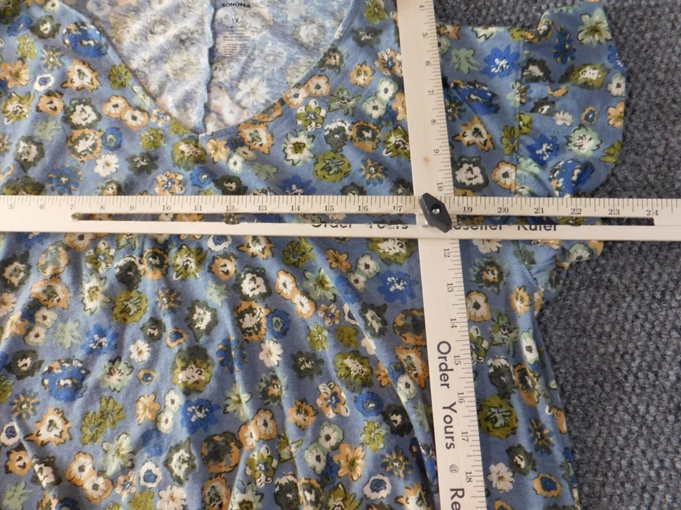Blusa Sonoma Mujer 1X Plus Azul Floral Top Elástico Jersey Clásico Foto 4 de 4