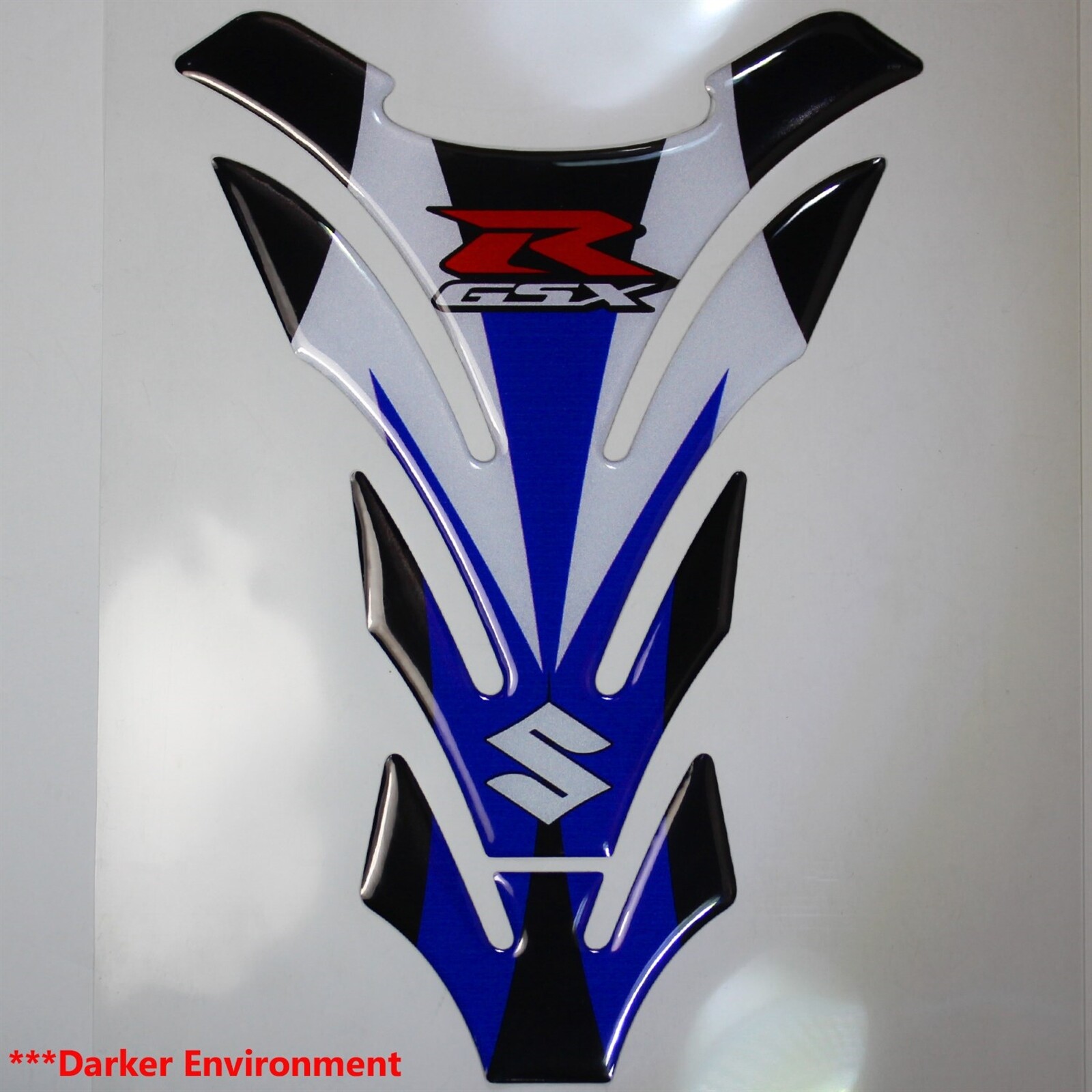 3D Gel Gas/Fuel Tank Pad Decal/Sticker Reflective Suzuki & GSXR Logo White/Blue