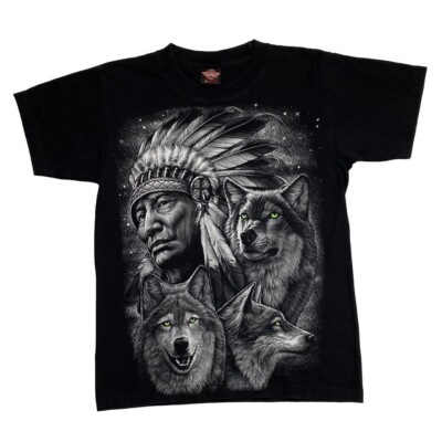 Vintage ROCK EAGLE Native American Wolf Spiritual Nature Graphic T-Shirt Medium