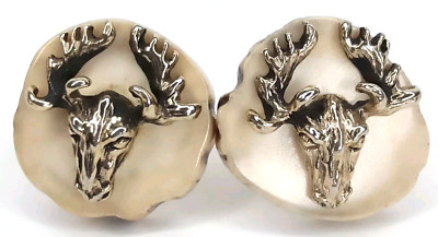 Vintage Silver Tone Moose Head Stag Cufflinks Hunter Lodge Cabin Style 3D