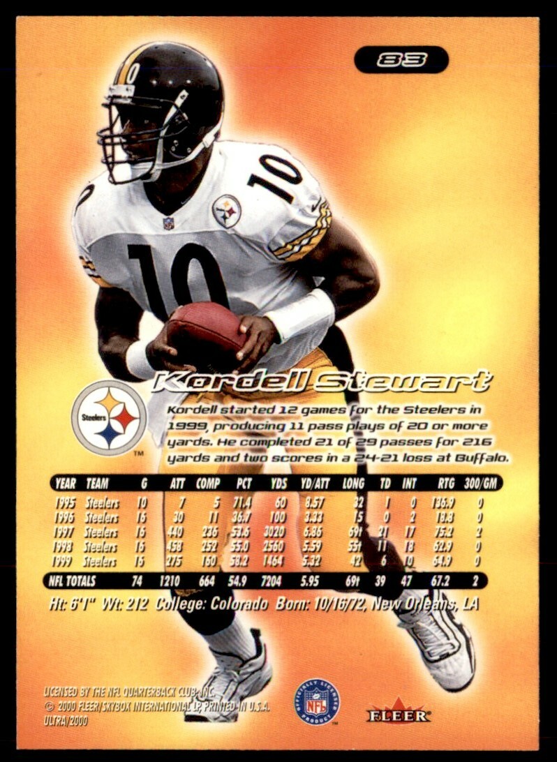 2000 Ultra Kordell Stewart Pittsburgh Steelers #83 | eBay