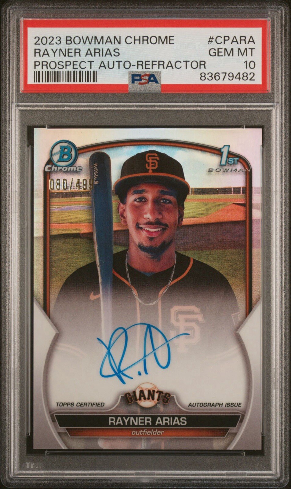 Rayner Arias 2023 Bowman Chrome 1st Refractor Auto /499 CPA-RA PSA 10