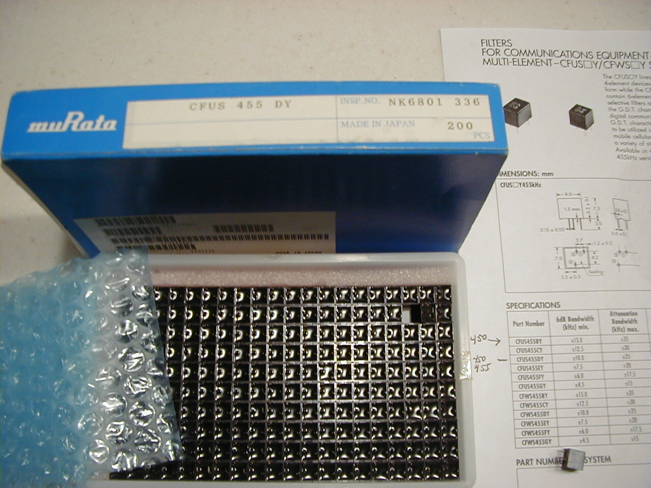 Murata 455 KHz Ceramic Filter, 20 KHz wide Model CFUS-455DY, NOS, WJ