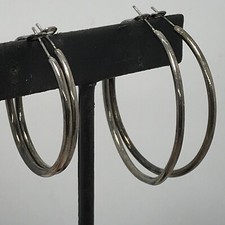Vintage  2 Pair  SIlver Tone 1 3/4" - 1 5/8"  Hoop Pierced Earrings