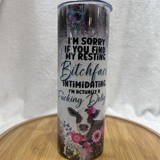 Resting Bitch Face 20oz Skinny Tumbler Funny Curse Hot To Go Coffee Mug Cup