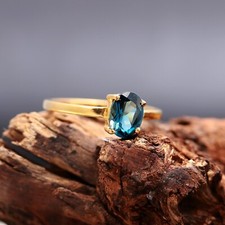 Natural Blue Quartz Oval Shape Ring Unique Gold Plated Jewelry Gift For Daughter