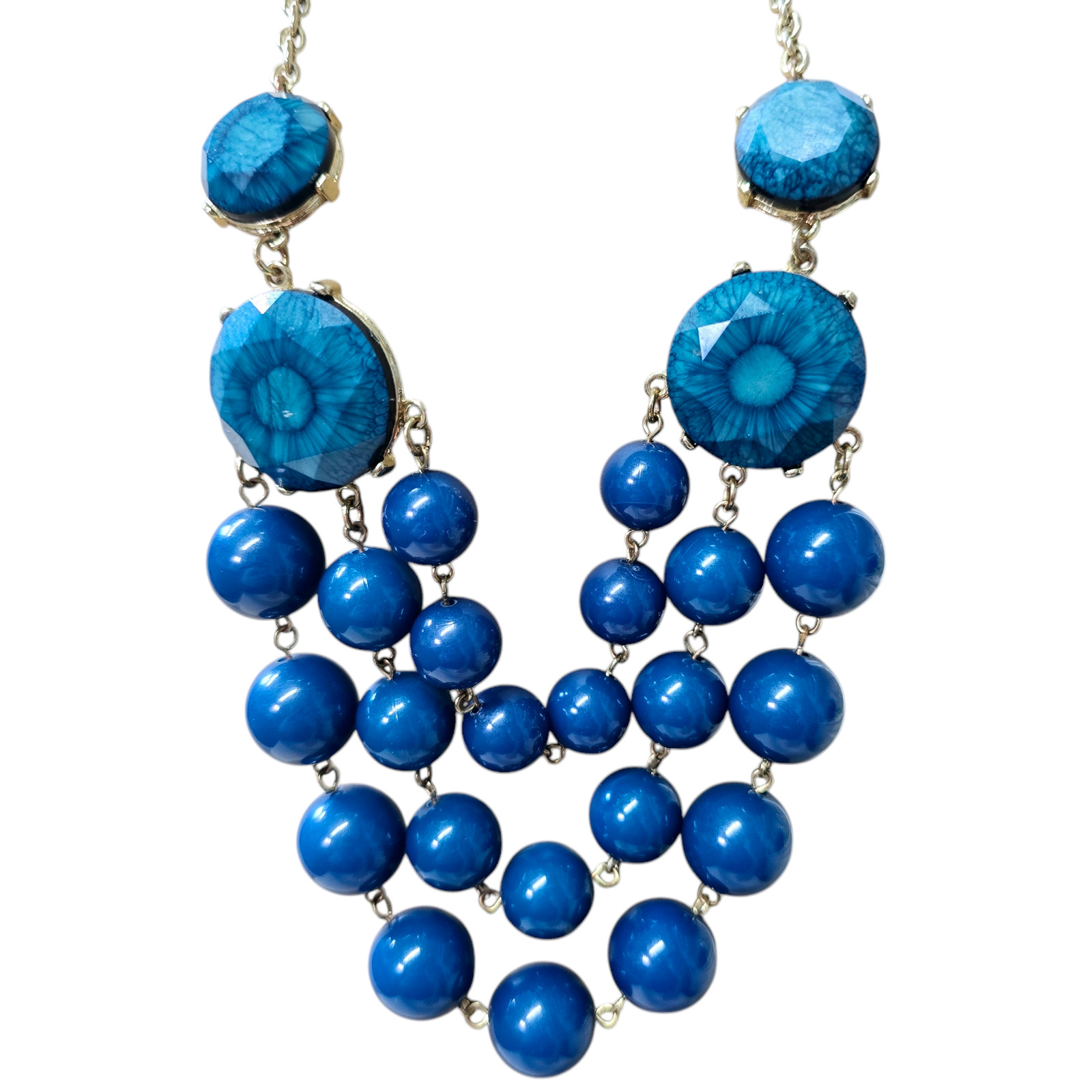 Gorgeous Multi-Stranded Blue Bead Statement Neckl… - image 2