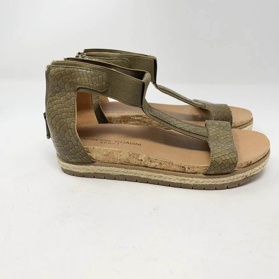 Sandalias Adrienne Vittadini Verde Marrón Piel de Serpiente Reptil 6.5 Plataforma Patrice CO Foto 4 de 4