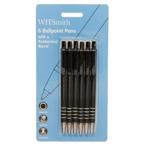 WHSmith Rubberised Barrel Ballpoint Pens Black Ink With Medium Tip Pack