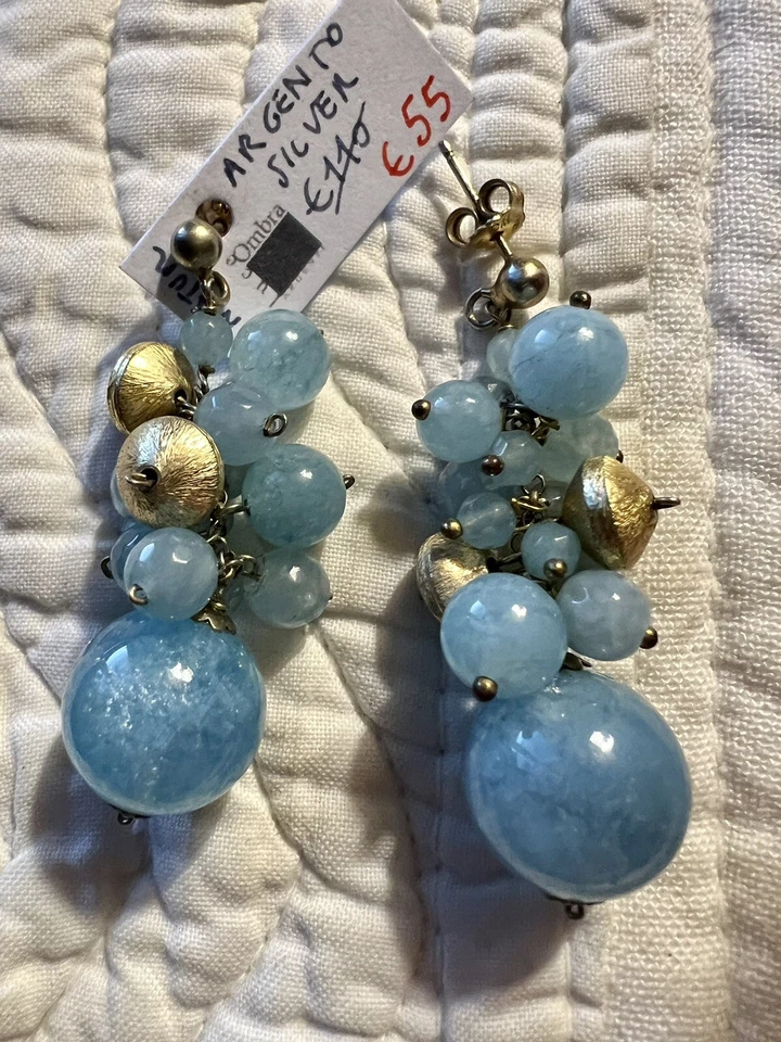 Orecchini pendenti con pietre naturali Avventurina in Argento placcato oro - Immagine 3 di 3