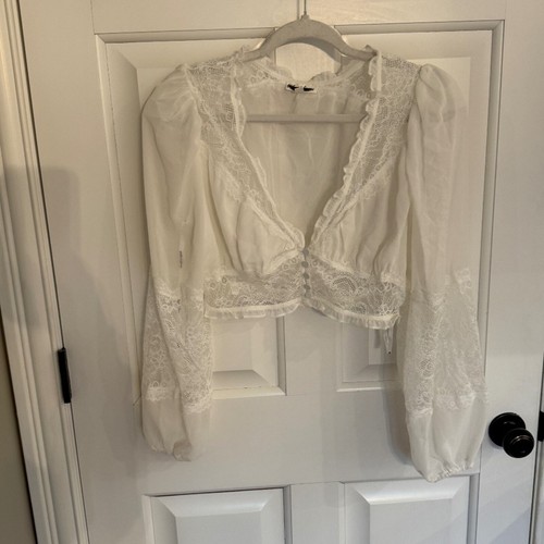 New FOR LOVE & LEMONS Freya White Flower Lace Blouse Long Sleeve Crop Top 31573 - 第 3/14 張圖片
