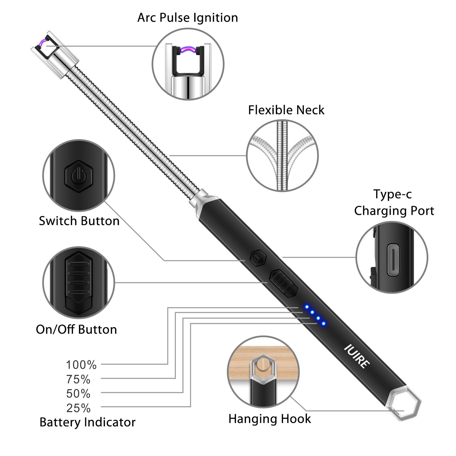Candle Lighter, Plasma Electric Arc Lighters with 360&iexcl;&atilde; Flexible Long Neck and
