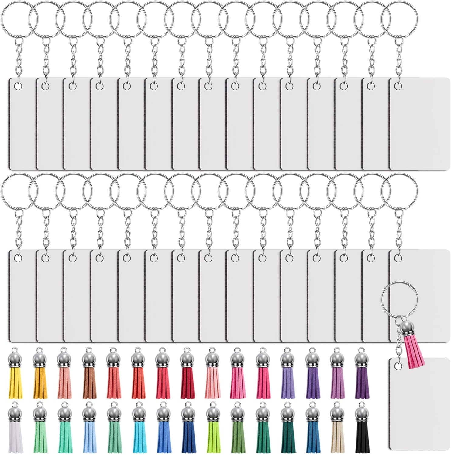120 Pieces Sublimation Keychain Blanks Set Rectangle Heat Transfer Blanks Keycha