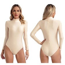 Womens Leotard Fitness Lingerie Long Sleeve Bodysuit Gymnastics Catsuit Sports