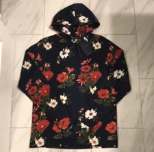 Denim & Flower Men's Lightweight Floral Pullover Hoodie Navy Blue $44 New