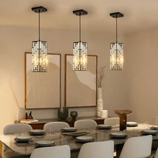 3 Pack Black Finish Modern Crystal Pendant Light Prism Design Fixture Dimmable