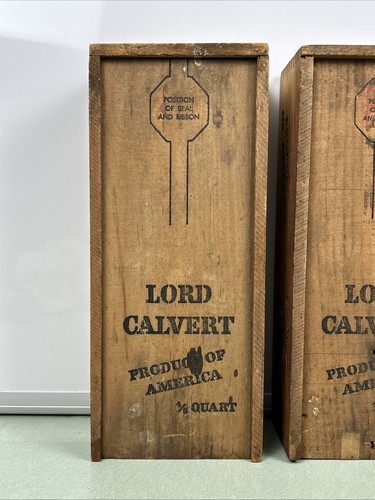 Vintage Lord Calvert Holz Weinkiste Product Of America Schwalbenschwanz Dekor Rustikal - Bild 2 von 9