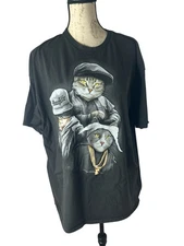 ODM Men T-Shirt 2XL Black Cat Trio Hug Life Thug Gangster Graphic Crew Neck
