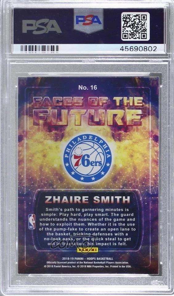 2018 Panini NBA Hoops Faces of the Future Holo Zhaire Smith PSA 9 MINT Rookie RC - Image 2 of 2