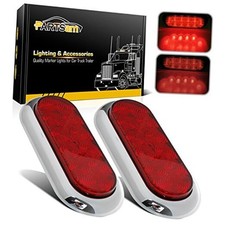 2PCS 6" Oval Chrome Trailer Truck 10 LED Surface Mount Stop Turn Tail Red