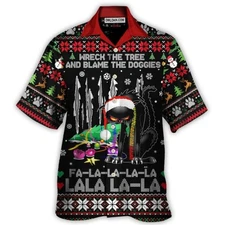 Black Cat Wreck The Tree Light Funny Ugly Style Christmas Hawaiian Shirt 82