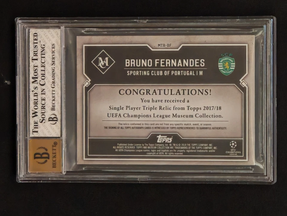 2017-18 Topps Museum Triple Relics Bruno Fernandes Jersey Auto 25/35 BGS 8/10! - Image 2 of 2
