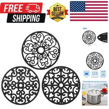 3PCS Silicone Trivet Mat - Flexible Non-Slip Heat Resistant Modern Kitchen Te...