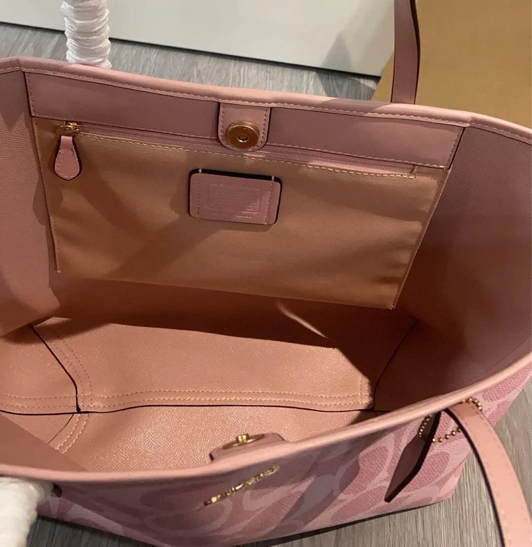 COACH City Tote Bag Signature Canvas Powder Pink CAL49 Outlet NEW