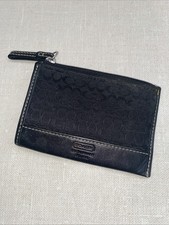 COACH Leatherware Coin Purse Wallet Black Jacquard Leather Trim Vintage