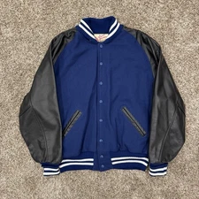 Vintage Ripon Jackets Varsity Letterman Jacket Men XL Blue Wool Black Leather