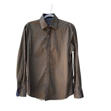Tasso Elba Brown Button Down With Little Stamp Accents Men Size 14-14 1/2