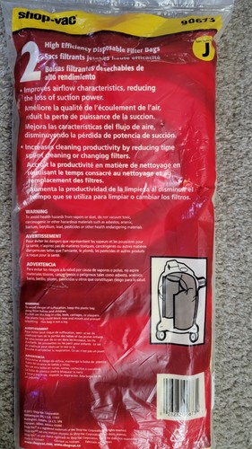 Shop Vac Confezione 2 Sacchetti Filtro Alta Efficienza Tipo J 15-22 Galloni # 90673 - Foto 6 di 6