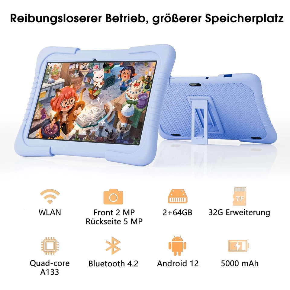 SGIN Kinder Tablet 10,1 Zoll Android 12 2GB RAM 64GB ROM Bluetooth Dual Kamera - Bild 2 von 4