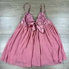 Victoria  s Secret Sheer Lace Satin Bow Babydoll Lingerie Women Medium Light Pink