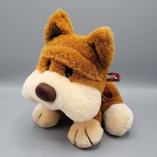 Vintage Plush Dog 9" Brown Cream Terrier with Plaid Bow Firm Unbranded Taiwan