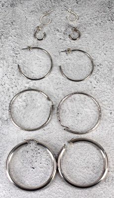 Vintage to now lot of 5 Pair Sterling Silver Hoop Pierced Earrings Multi Sizes